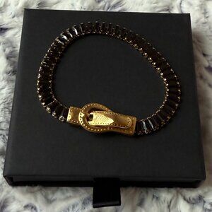 French Style Buckle 18K Gold Plated Bracelet with Black Zircon